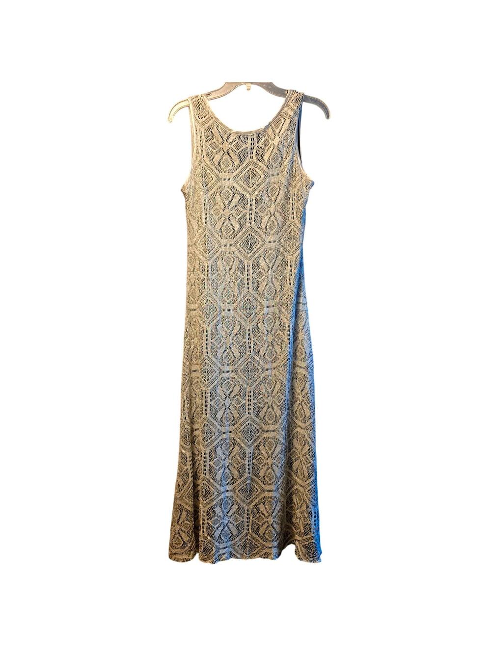 Vintage Dawn Joy Fashions Silver lace medallion y2k maxi dress size 10